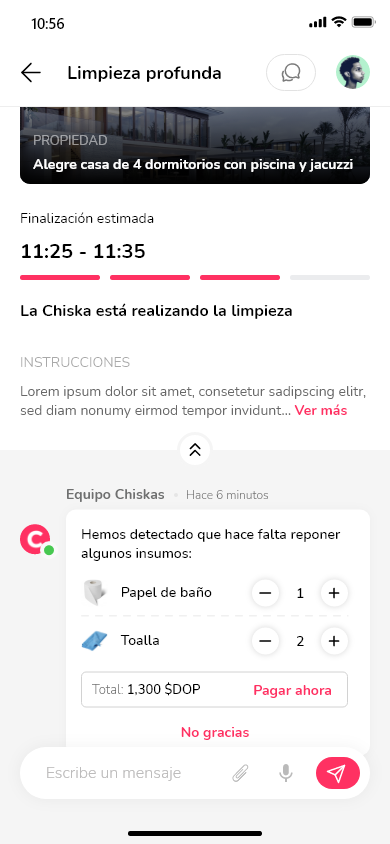 App móvil: servicio de limpieza en curso